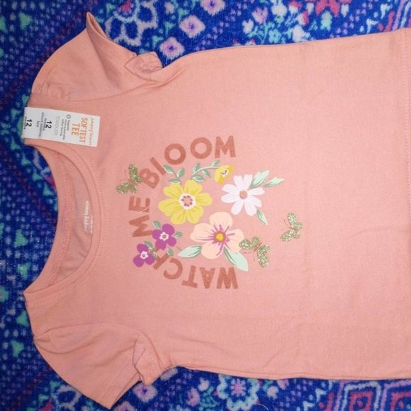 NEW baby girl t-shirt, floral, WATCH ME BLOOM, 12 month, brand- jumping K-215 - Picture 1 of 2